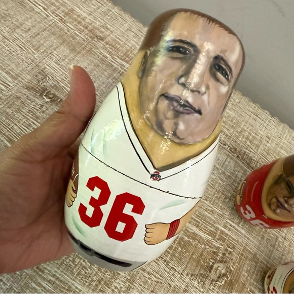 Ohio State Buckeyes Chris Spielman Red and White Nesting Dolls, Set of 3 - Picture 3 of 11